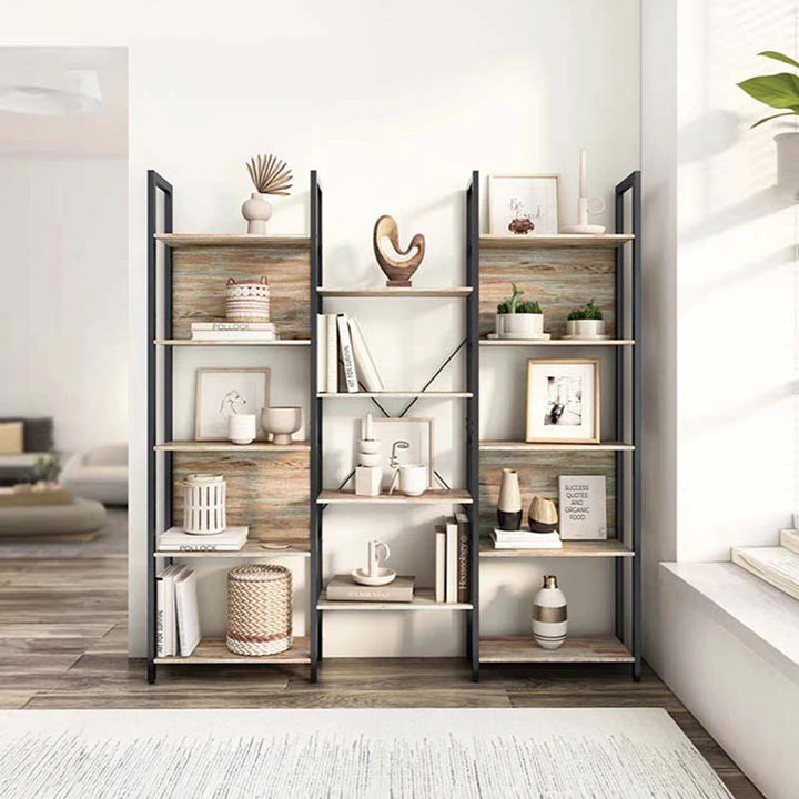 Industrial Scandinavian Bookcase – 3-Section Metal Frame Shelving Unit ...
